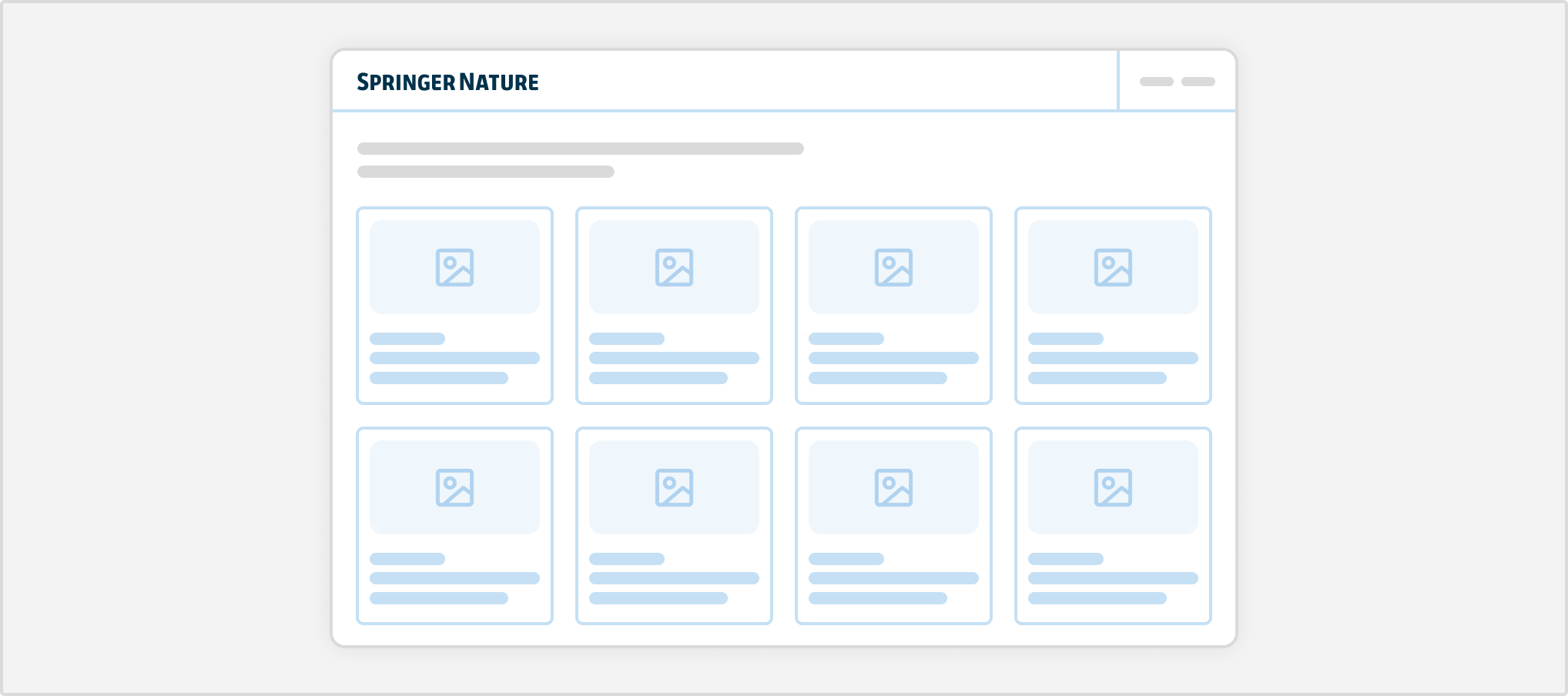 An illustrated example of a multi-column layout with a 2x4 grid. Each column displays a card, which contains an image and text.